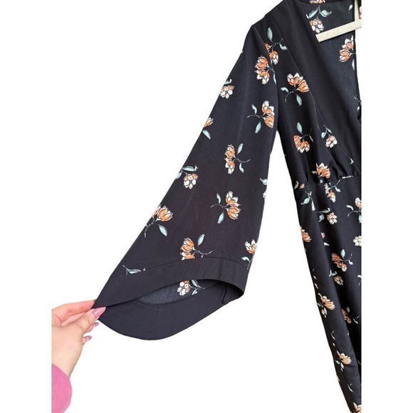 NWT ASOS Romper Women US 10 Black Floral Wide Leg Crop Wrap Boho Cottage Fairy - Picture 4 of 8